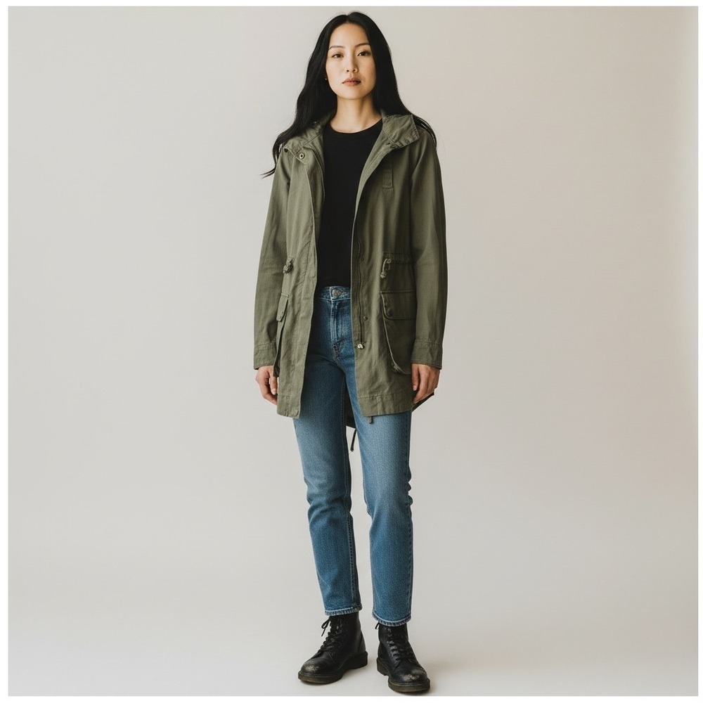 Bajee Collection By Be Cool Utility Green Premium Wash Zip‎ Long Sleeve Jacket